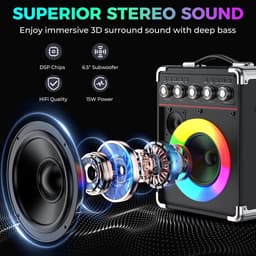 Karaoke Set Volwassenen – Draagbare Bluetooth Speaker Partybox – 2 Draadloze Microfoons – Bluetooth 5.0 – 16.5cm Subwoofer – 3D Geluid & Afstandsbediening — thumbnail 5