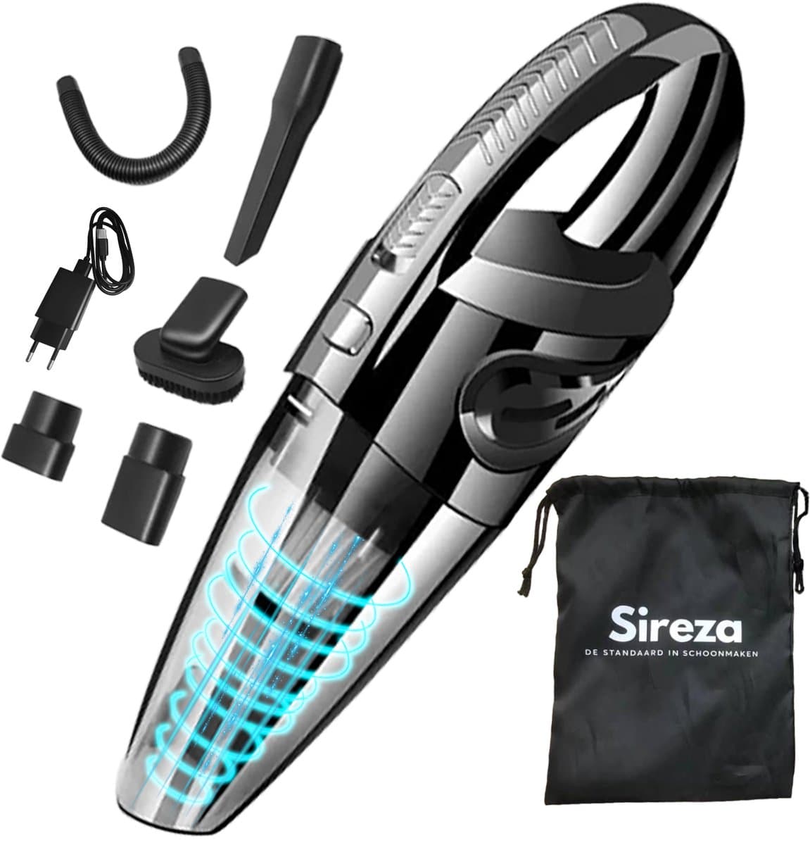 Sireza T1 - kruimeldief snoerloos - 4 opzetstukken - krachtige handstofzuiger - kruimelzuiger - nat en droog - thuis, dierenhaar en auto - opbergtas — afbeelding 1