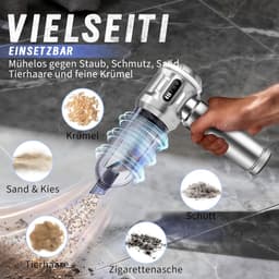 NETTLIFE Kruimeldief Handstofzuiger - 25000Pa Draadloos Oplaadbaar - 4-in-1 Auto Stofzuiger Met Air Duster Blazen - 3 Standen - Draagbaar voor Huishouden & Dierenharen - Zilver — thumbnail 2