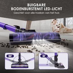 Authmic Steelstofzuiger Draadloos – 36.000 Pa Krachtige Zuigkracht, 2 Reinigingsmodi, 1.3 L Stofcontainer, LED Vloerborstel & Huisdierborstel, Verwisselbare Accu – Ideaal voor Thuis, Auto, Tapijt en Huisdieren — thumbnail 3