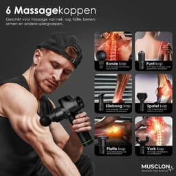 Musclon Pro Massagegun Professioneel – Gratis Premium Rugzak – Massageapparaat – Massage Pistool – Zwart – Draadloos & Stil – 30 Snelheden – 6 Koppen — thumbnail 5