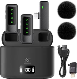 Nuvance Draadloze Microfoon - 2 Stuks - Oplaadcase - Mini Dasspeld Microfoon - Lavalier - USB C - Incl. 2 Windshields — thumbnail 1