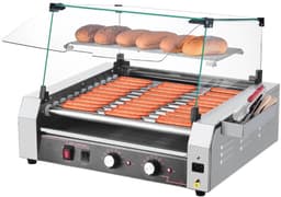 Elektrische Hotdog Machine - Rollergrill - 11 Rollen - 2200 W - Met Deksel - 2 Temperatuurregelaars - RVS Behuizing - Uitneembare Lekbak — thumbnail 1