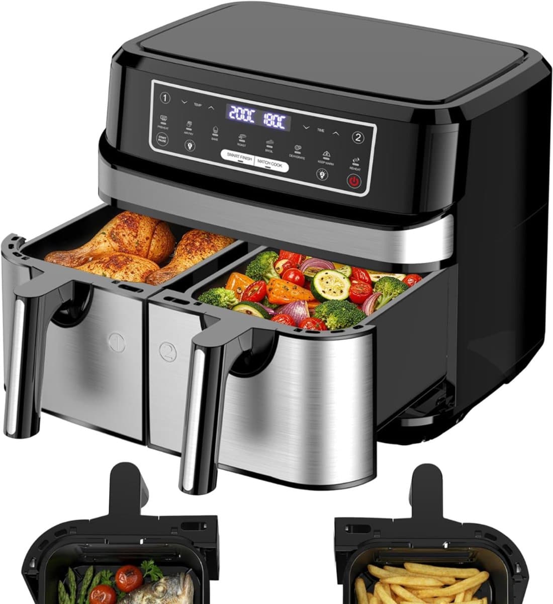 VH Supplies® Dubbele airfryer - Airfryer XXL - Hetelucht friteuse - 2 x 4,5L - 2600W — afbeelding 1