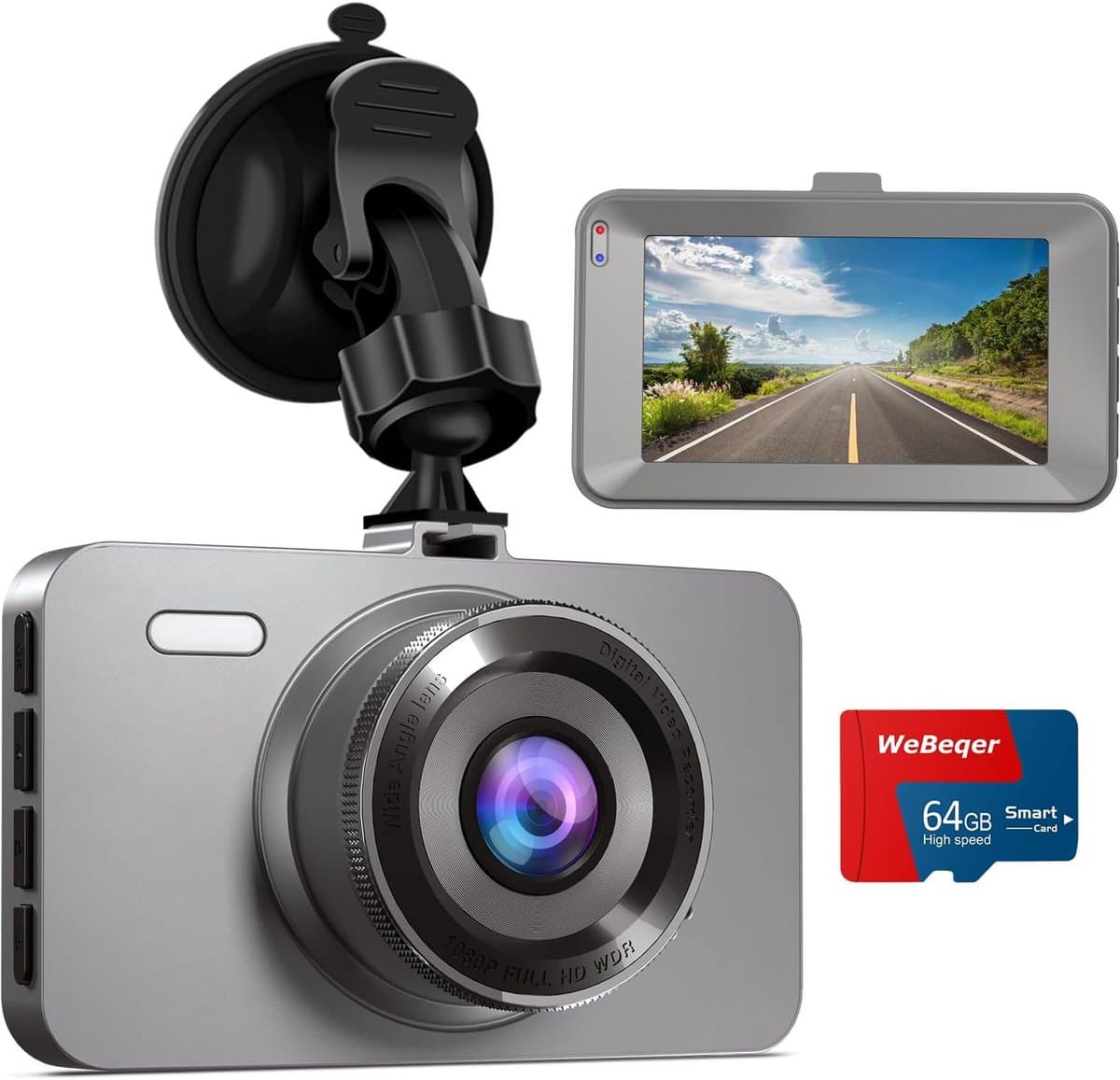 Dashcam Auto 1080P met 3 Inch IPS Scherm, Nachtzicht en 64GB SD Kaart — afbeelding 1