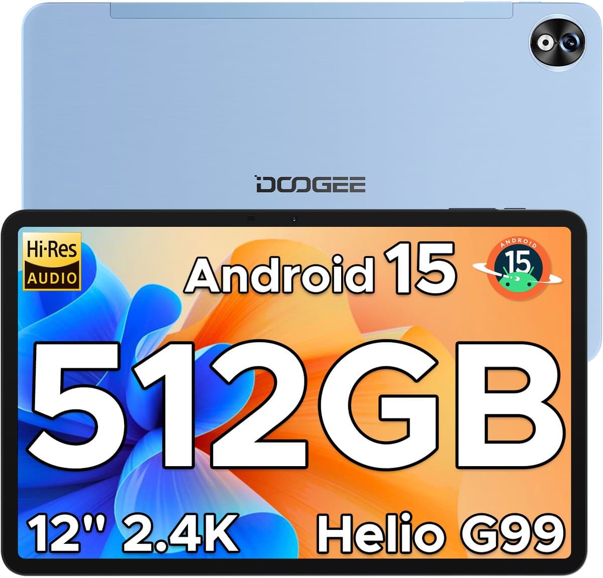DOOGEE T40 PRO Tablet - 12 inch 2.4K - Android 15 - Helio G99-processor - 20 GB RAM + 512 GB / 2 TB TF - gamingtablet - 10800 mAh/18W - 16 MP + 8 MP camera's - ondersteunt 4G dual SIM dual standby - 5G wifi - GPS - Widevine L1 - 4 x Smart PA — afbeelding 1