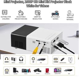 Projector voor kinderen, HD 1080P, intelligente draagbare pocketfilmprojector met USB, HDMI, AV, geheugenkaart, 3,5 mm audio, palmvideoprojector voor thuisbioscoop, films, zwart-wit — thumbnail 2