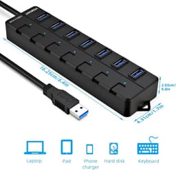 Aangedreven USB 3.0 Hub met 7 Poorten en Individuele Aan/Uit Schakelaars — thumbnail 5