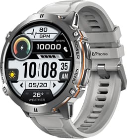 DrPhone ChronaX Max Rugged Smartwatch – 1.73” AMOLED – 100 Dagen Batterij – BT Bellen – SpO2 – GPS Tracking – 100+ Sportmodi – Roestvrij Stalen, PU Leren En Siliconen band - Zilver — thumbnail 1