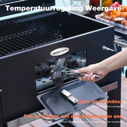 HOMAVO Houtskoolgrill, Barbecue met Deksel, Grilloppervlak: 56×42,5 cm, Hoogteverstelbare kolenbak, Opvouwbaar Zijtafeltje, Met Waterdichte Barbecuehoezen — thumbnail 2