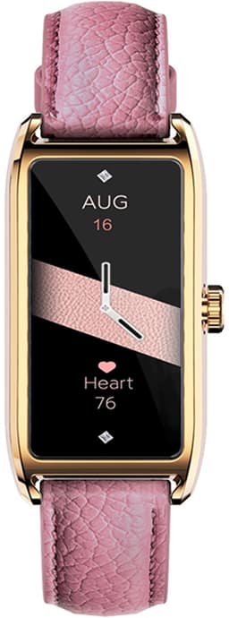 WizBay Premium Select® 1.13 Inch AMOLED Smartwatch Goud met Roze Leren Band – Hartslag, Bloeddruk SpO₂ Monitoring – Fitness Tracker – Elegant Vierkant Design – Android iOS — thumbnail 5