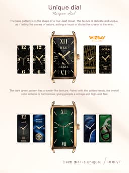 WizBay Premium Select® 1.13 Inch AMOLED Smartwatch Goud met Zwarte Leren Band – Hartslag, Bloeddruk SpO₂ Monitoring – Fitness Tracker – Elegant Vierkant Design – Android iOS — thumbnail 5