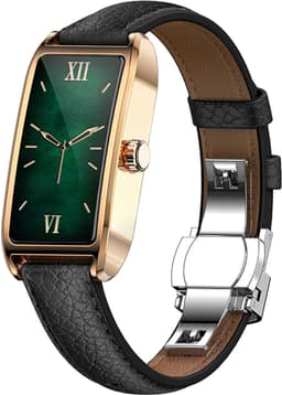 WizBay Premium Select® 1.13 Inch AMOLED Smartwatch Goud met Zwarte Leren Band – Hartslag, Bloeddruk SpO₂ Monitoring – Fitness Tracker – Elegant Vierkant Design – Android iOS — thumbnail 1