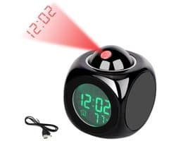 Wekker - Digitale Wekker - alarmklok - wekker met projectie - wekker met licht - digitale wekker slaapkamer - Met spraakuitzending - Snooze Functie - Digitale Spraakmelding Wekker - LED Projector Klok - Digitale Wekker met Projectie - zwart