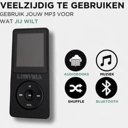 Lunvira® MP3/MP4 Speler – Draadloos Bluetooth & Bedraad – Draagbare Walkman – Zwart – Inclusief 4 GB SD-kaart & Oortjes — thumbnail 2
