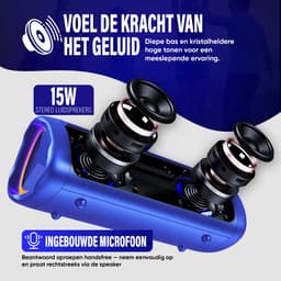 Muring Draadloze Bluetooth Speaker - Muziek Box - Tot 20 uur Afspeeltijd - TWS Pairing - Bluetooth 5.3 - Partybox - Luidspreker - Geluidsbox - Blauw — thumbnail 2
