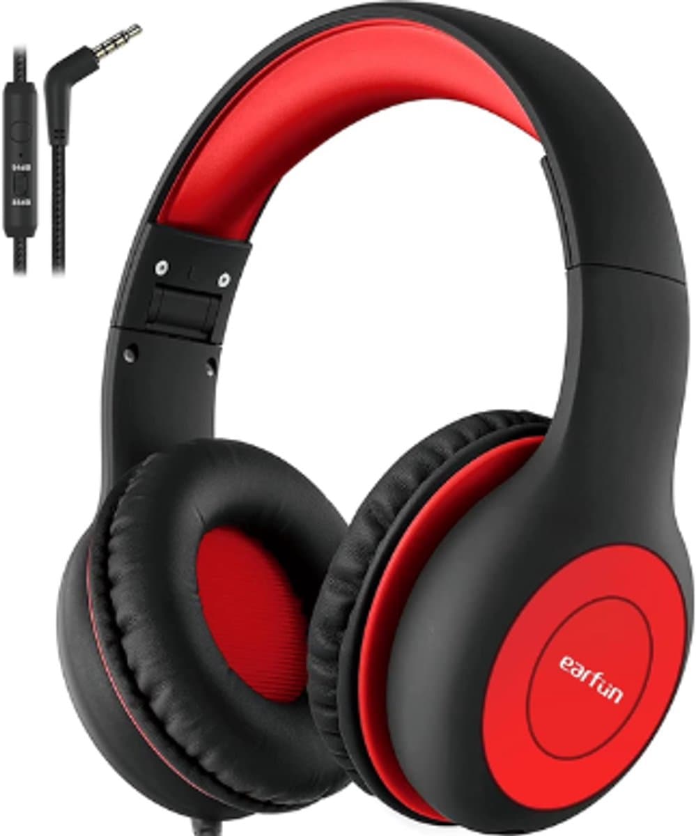 EarFun K1 Kids - Bedrade Kinderkoptelefoon - 85 dB Volumebegrenzing - Microfoon - Opvouwbaar - Zwart-Rood — afbeelding 1
