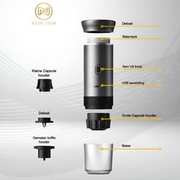 Nova Loom - Draagbaar Espressomachine Pro inclusief Travelbag en houder voor auto, thuis en camping - Multifunctionele 3-in-1 draagbare elektrische reiskoffieapparaat - Capsule, cups en Poeder - Zwart - draadloos - makkelijk oplaadbaar — thumbnail 2