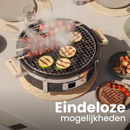 KitchenBrothers Kamado Hibachi Grill - Houtskool Barbecue - Shichirin Tafelgrill - PFAS-vrij - Ronde BBQ - Keramische Barbecue - Zwart — thumbnail 5