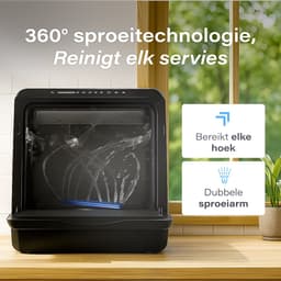 Skoov Vrijstaande mini vaatwasser met waterreservoir - Afwasmachine vrijstaand - Dishwasher - Vaatwas - Met bestekmand - Kleine vaatwasmachine - Smalle - Tafel - Camping - Zwart - Compact - 3 Couverts - 7 wasprogramma’s — thumbnail 4
