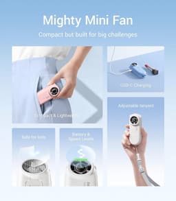 Draagbare Handheld Turboventilator - Oplaadbare Mini-v fan met LED-display en 5 Windstanden voor Buiten en Vakantie — thumbnail 2