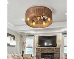 ENXING Vintage E12 Plafondventilator Met Lamp Omkeerbare Stomme Plafondventilator Licht 6 Snelheid Timer Vintage Cage Fan Plafond Licht Boho Voor Woonkamer Slaapkamer Lounge (lamp Niet Inbegrepen)