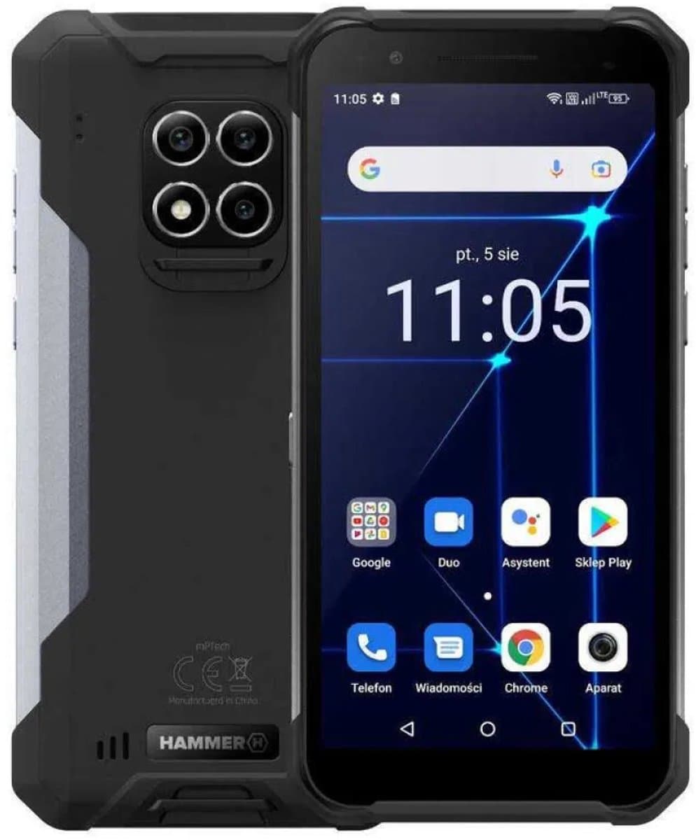 Hammer Construction 4G Bouwtelefoon en een lasermeter ineen - 6" scherm - 6 GB RAM geheugen - 128 GB - 16 Mpx - Android 12 - Zwart/ Zilver — afbeelding 1
