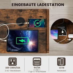 COSTWAY Draaitafel standaard met laadstation, vinylplaten, draaitafel tafel met 4 open planken, vinylplaatstandaard vintage, bijzettafel voor woonkamer kantoor, 43 x 34,5 x 67,5 cm (vintage) — thumbnail 4