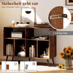 COSTWAY Draaitafel standaard 3-traps draaitafel kast met vinyl opbergplanken, opbergtafel voor vinylplaten, opberghouder voor woonkamer, muziekkamer (bruin) — thumbnail 4
