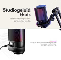 Premium RGB Microfoon met Verstelbare Arm – USB Plug & Play – Gaming Mic met POP Filter – Zwart — thumbnail 2