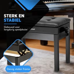 Finesse Premium Pianobank - Hoogte Verstelbaar - met Opbergruimte - Zacht Kussen - Pianokruk - Pianostoel - Zwart — thumbnail 3
