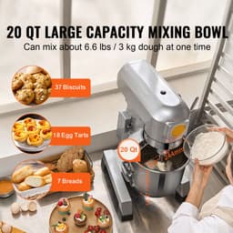 Commerciële Keukenmixer - Planetaire Standmixer/Deegmixer - 18,7 L Capaciteit - 1100 W Motor - 3 Snelheden - RVS Kom - 3 Opzetstukken — thumbnail 5