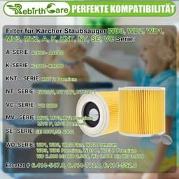4x Patroonfilter geschikt voor Kärcher WD1, WD2, WD3 en A series - Vervangt 6.414-552.0 - Filter — thumbnail 3