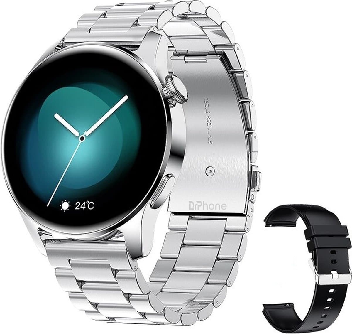 DrPhone ModelX5 - Metalen Smartwatch 46mm - Sport Mannen - Touchscreen - Berichten - Bluetooth Bellen - Nederlands - Zilver — afbeelding 1