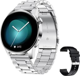 DrPhone ModelX5 - Metalen Smartwatch 46mm - Sport Mannen - Touchscreen - Berichten - Bluetooth Bellen - Nederlands - Zilver — thumbnail 1