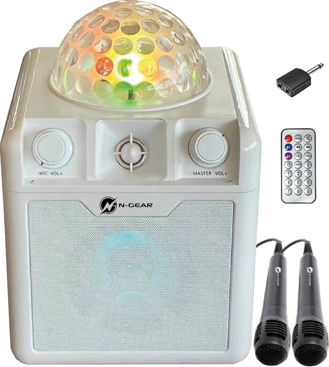 N-GEAR Disco Block 410 - Bluetooth Speaker - Karaoke Set - Party Box met 2 Microfoons - Wit — afbeelding 1