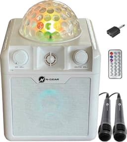 N-GEAR Disco Block 410 - Bluetooth Speaker - Karaoke Set - Party Box met 2 Microfoons - Wit — thumbnail 1