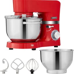 AREBOS Keukenmachine - 1500W - Keukenrobot - 5,5L&4,5L - Keukenmixer - Foodprocessor - Roestvrij Stalen Mengkom - 6 Snelheden - Rood — thumbnail 1