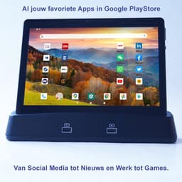 Bianca Tablet + Docking Station met BT Speakers, 10.1 Inch IPS Hi Res LCD+Camera, Draadloos Opladen, BT+WiFi+2xSIM+4G, GPS Navigatie, Videobellen, Micro SD kaart,+2 USB poorten voor opladen Smartphone en Tablet, 64 bit OctaCore Processor, Android OS — thumbnail 1