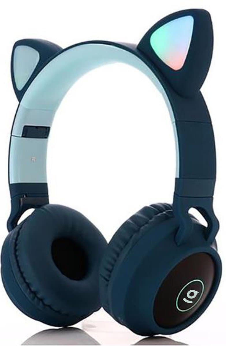 Kinder hoofdtelefoon - koptelefoon kinderen Bluetooth met led kattenoortjes blauw — afbeelding 1