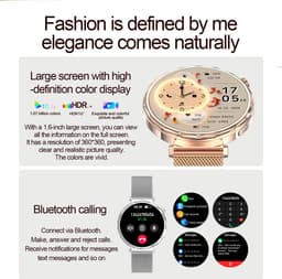 Knobbout 1.6” Scherm Elegant Design Smartwatch met Bluetooth Bellen – AI Spraakassistent - Muziekbediening - Vrouwelijke Gezondheidszorg - Sporttracking- Multifuntioneel Horloge - silicone band — thumbnail 2