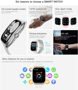 Knobbout 2.01”Scherm Smartwatch met Gebogen Scherm – Bluetooth Bellen, Hartslag & Slaapmonitoring, IP68 Waterdicht, 350mAh Batterij | Voor Sport & Gezondheid - Zwart — thumbnail 2