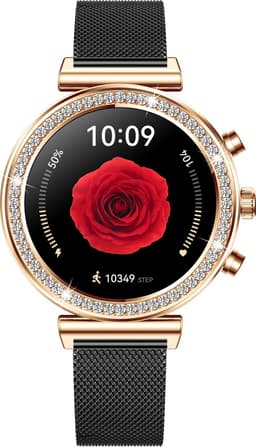 Knobbout Luxe Dames Smartwatch 1.27” Scherm met Kristallen – Bluetooth Bellen – HD Touchscreen – Hartslag, Bloeddruk & SpO₂ Monitoring – Vrouwelijke Gezondheidsfuncties – AI spraakassistent– IP68 Waterdicht – Zilver stalen band — thumbnail 3