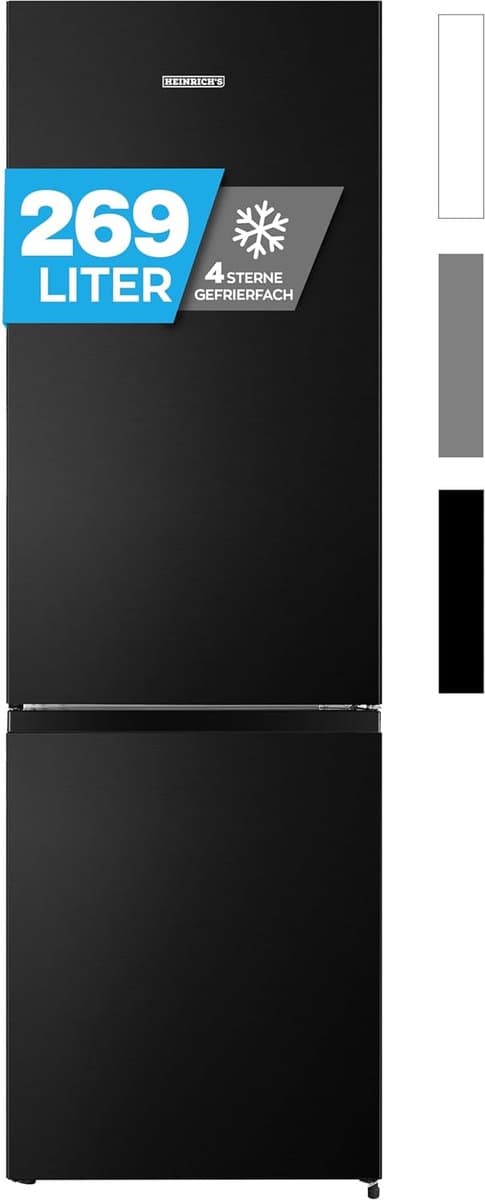 Heinrich´s HKS 3491 Koel- en vriescombinatie 269 liter - XXL - koelvolume 198 l, vriesvak 71 l - stil 39 dB - energieklasse D - Zwart RVS — afbeelding 1