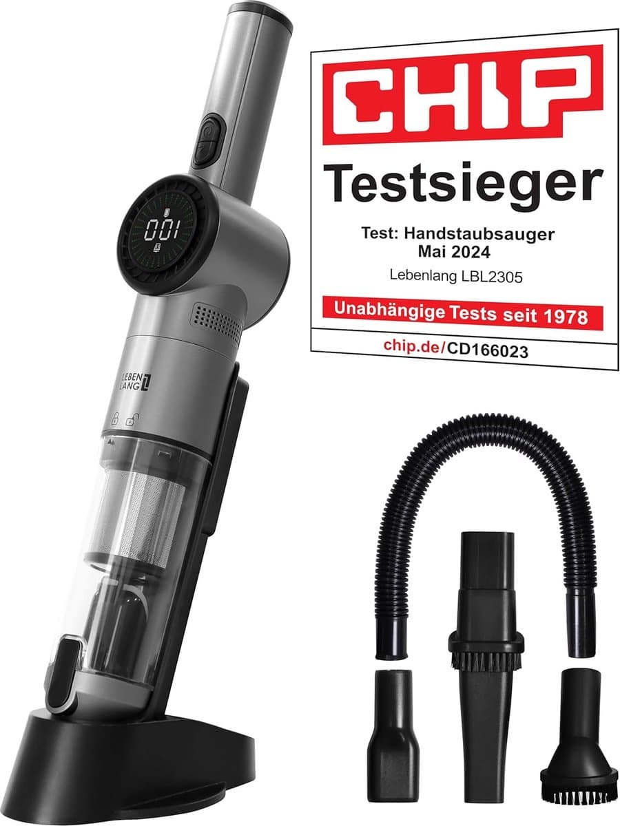 LEBENLANG - Handstofzuiger - Kruimeldief - Draadloos – Handstofzuiger auto - Kruimeldief auto - 17000PA – Met Lithiumbatterij & Oplaadstation – Kruimeldief snoerloos – Voor Auto & Dierenharen — afbeelding 1