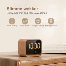 Neveda Digitale Wekkerradio met Nachtlamp licht - Wekkers Digitaal op Netstroom - Slaapkamer - Bruin houtlook — thumbnail 3