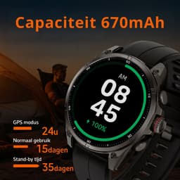 Royal Empire GPS Smartwatch Heren – 1.43" AMOLED – Belfunctie & App-meldingen – 5ATM Waterdicht – Hartslag, SpO2, Stappenteller – 200+ Sportmodi – RVS + TPU Band – Zwart — thumbnail 5