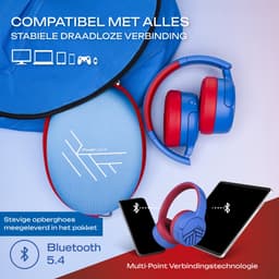 PowerLocus Tiger Draadloze Over-Ear Koptelefoon voor Kinderen, Active Noise Cancelling, 74dB/85dB/94dB Limiet, met Microfoon - Blauw/Zwart — thumbnail 5
