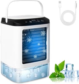 4 in 1 Mini Aircooler met Water - Mobiele Airco Zonder Afvoerslang – Tafelventilator - Mini Airco - Draagbare Airco - Mobiele Airco - 3 Snelheden en 2 Koelniveaus - 900 ml en 90 Graden Oscillatie - Stille Mobiele Airconditioner Voor Camping, Kantoor — thumbnail 1