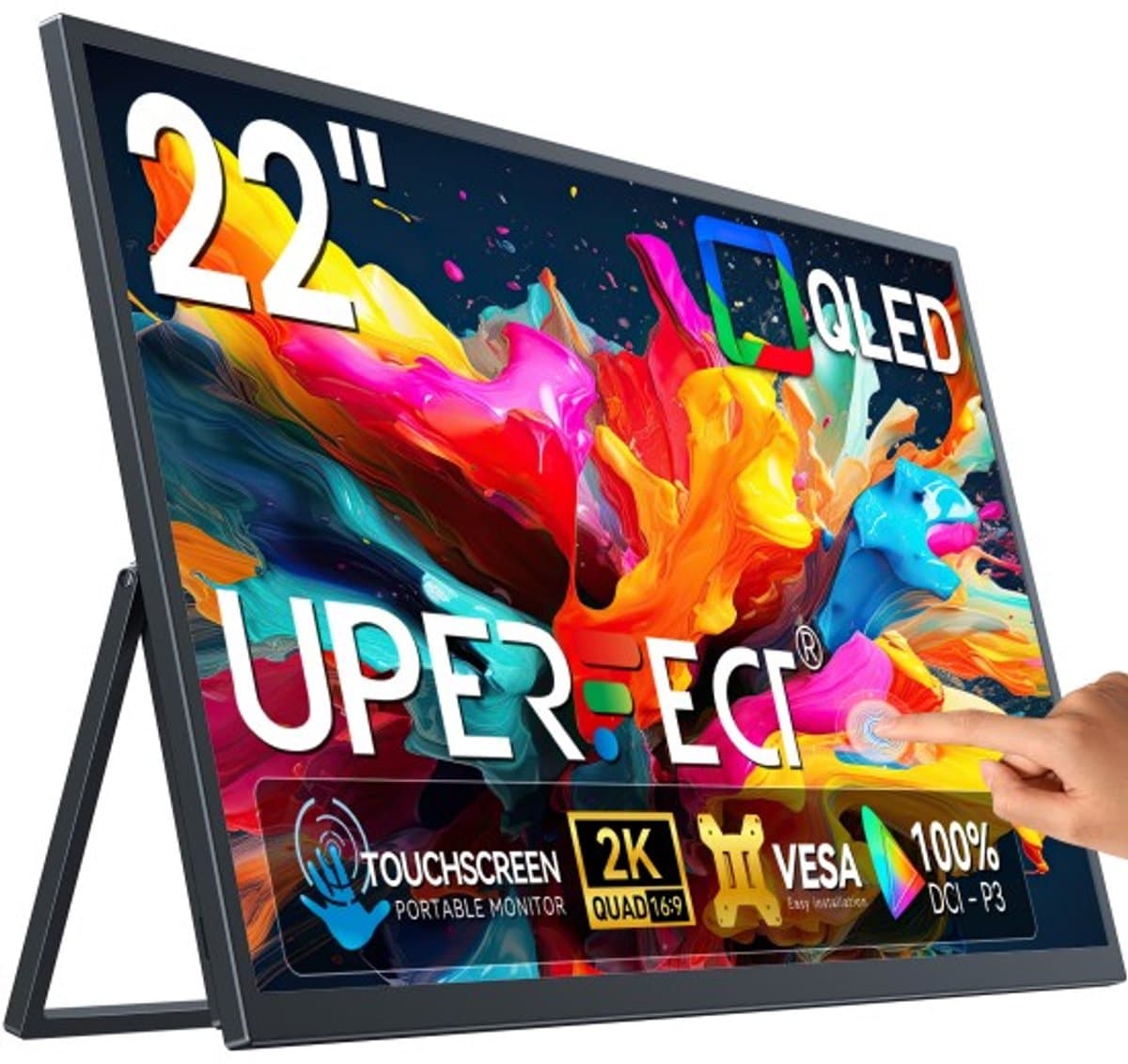 UPERFECT Portable Monitor T02 22" 2K IPS Draagbaar Monitor 100% sRGB 10-Points-TouchScreen+ USB-C Opladen voor Thuiswerken/Gaming for Laptop/Switch/MacBook VESA Mount — afbeelding 1